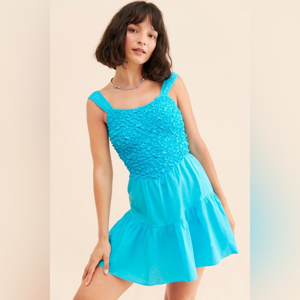 SAYLOR Mariah Smocked Mini Dress small blue